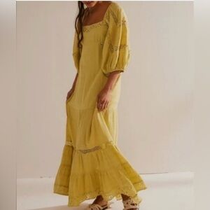 NWT Free People All the Attitude Maxi Dried Moss Embroidered Lace